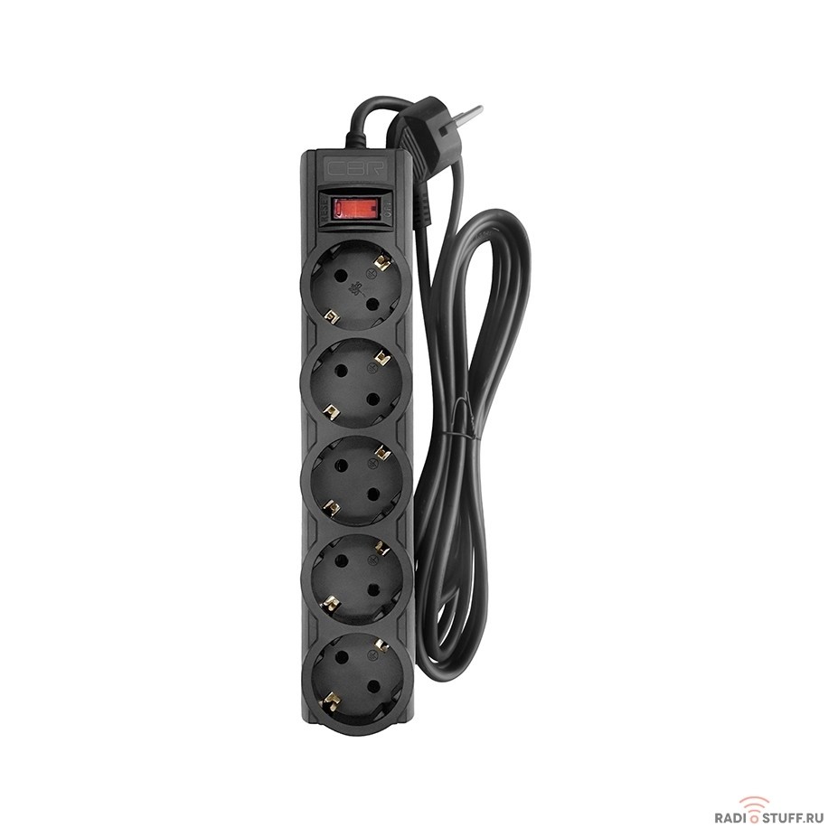 CBR Сетевой фильтр CSF 2505-3.0 Black PC, 5 евророзеток, длина кабеля 3 метра, цвет чёрный (пакет)
