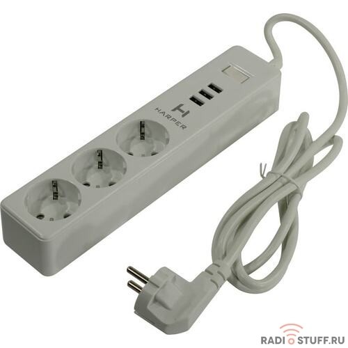 Harper Сетевой фильтр с USB зарядкой UCH-315 White (3 роз.,1,5м., 3xUSB., (3680W)16А) {H00002825}